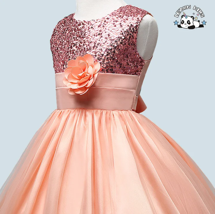 LEZONKIDS - Custom Girl Christmas Clothing Sequin Flower Sleeveless Tulle Costume Evening Dress